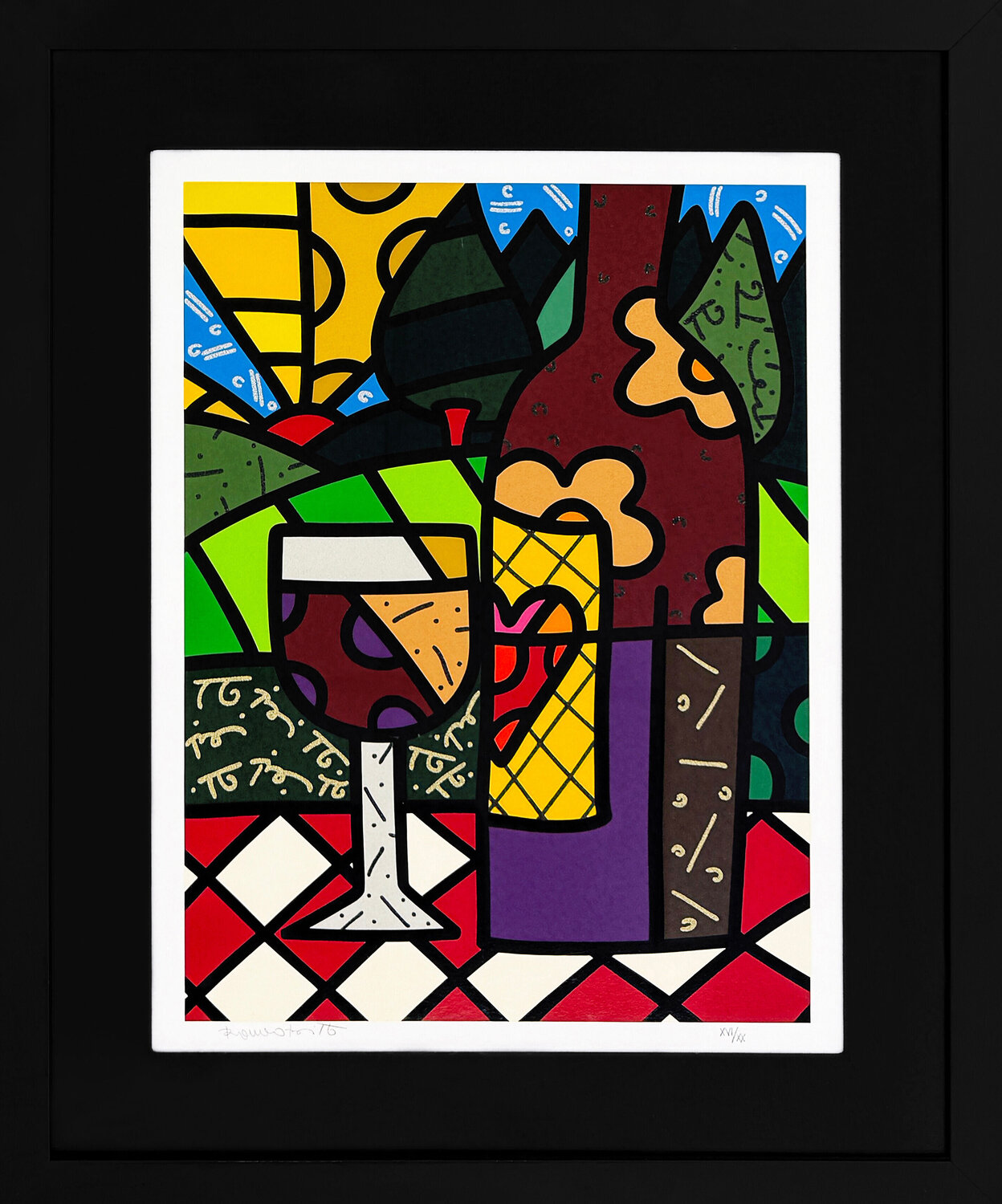 Red Wine (framed hand signed embellished screen print) Romero Britto Druck zu verkaufen