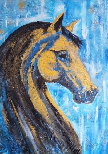 Golden Gaze-Abstract Horse Painting van Igor Kotnik, Schilderij te koop op Singulart