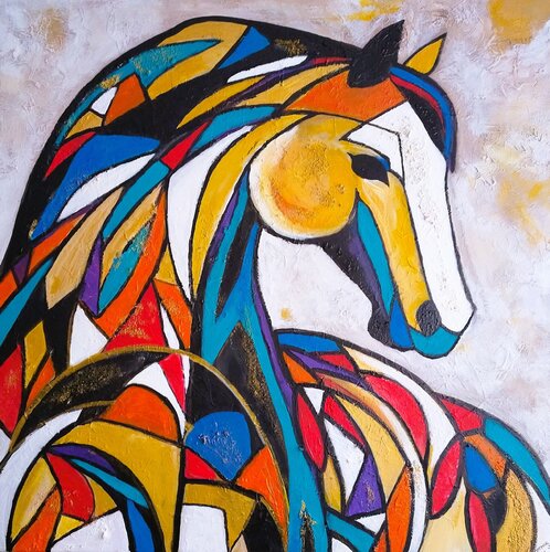 Mosaic Mustang-Abstract Horse Painting van Igor Kotnik, Schilderij te koop op Singulart