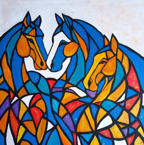 Mosaic Mares-Abstract Horse Painting van Igor Kotnik, Schilderij te koop op Singulart
