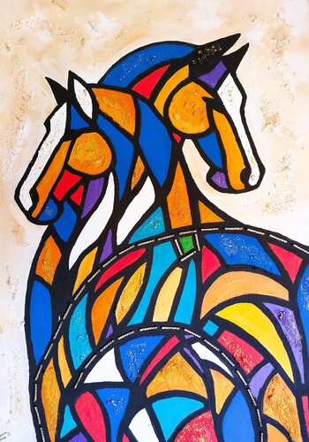Golden Fragments of Time-Abstract Horse Painting van Igor Kotnik, Schilderij te koop op Singulart
