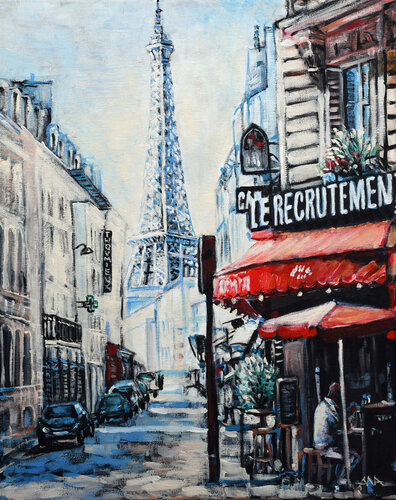 Le Recrutement and the Eiffel Tower di Ana Smarż, Pittura in vendita su Singulart