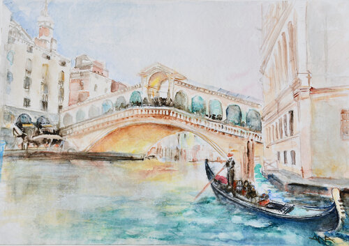 Venice Rialto Bridge over the Grand Canal von Ana Smarż, Malerei kaufen auf Singulart