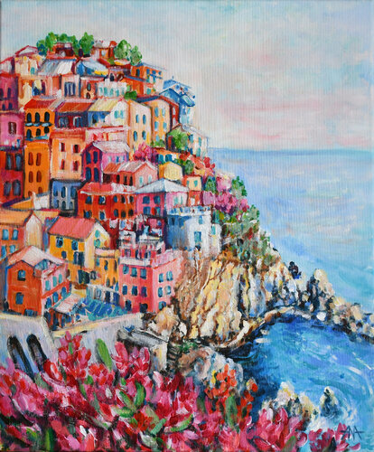 Colorful Mosaic of Manarola von Ana Smarż, Malerei kaufen auf Singulart