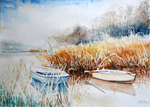 Rest by the Lake di Ana Smarż, Pittura in vendita su Singulart