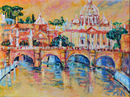 Golden Sunset over the Tiber di Ana Smarż, Pittura in vendita su Singulart