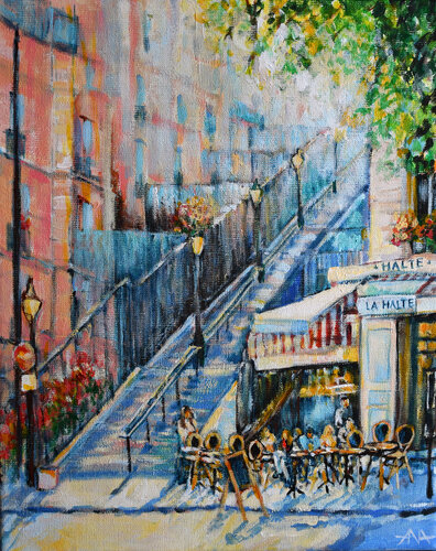Steps to Sacré-Cœur - Montmartre Afternoon de Ana Smarż, Pintura a la venta en Singulart
