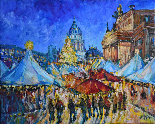 Berlin Lights: Gendarmenmarkt in December di Ana Smarż, Pittura in vendita su Singulart