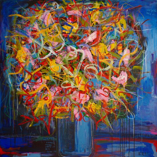 Flowers on blue von Serge Berezjak, Malerei kaufen auf Singulart