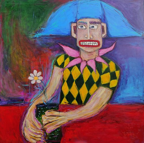 Harlequin with Daisy van Serge Berezjak, Schilderij te koop op Singulart