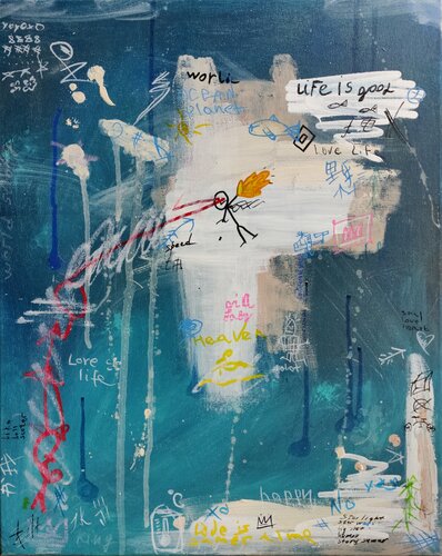 Stick man battle van Serge Berezjak, Schilderij te koop op Singulart