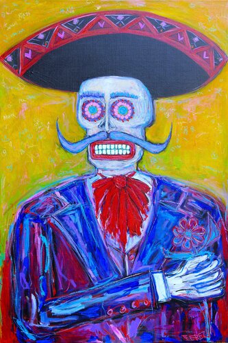 Catrín in Pink Sombrero par Serge Berezjak, Peinture en vente sur Singulart