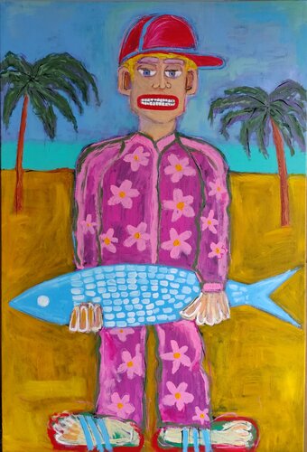 Man with fish par Serge Berezjak, Peinture en vente sur Singulart
