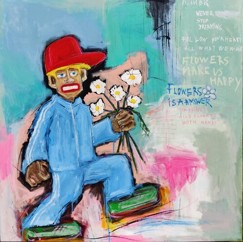 Happiness Is Holding Flowers in Both Hands de Serge Berezjak, Pintura a la venta en Singulart