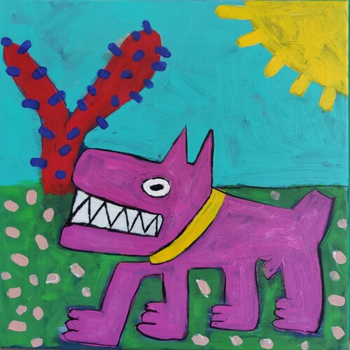 Guard pink dog van Serge Berezjak, Schilderij te koop op Singulart