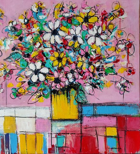 Flowers on table van Serge Berezjak, Schilderij te koop op Singulart