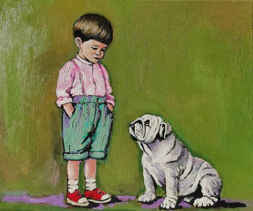 Boy and dog von Serge Berezjak, Malerei kaufen auf Singulart