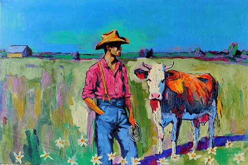 Cowboy van Serge Berezjak, Schilderij te koop op Singulart