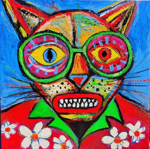 The portrait of a Cat Who Saw Too Much van Serge Berezjak, Schilderij te koop op Singulart