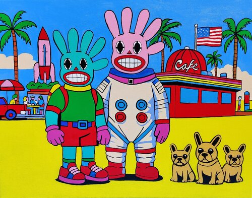 Mr. Fivebunny and Friend in Simulacrland de Serge Berezjak, Pintura a la venta en Singulart