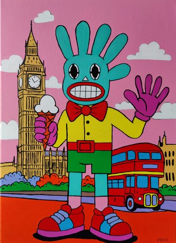 Mr. Fivebunny in Simulacrland: London van Serge Berezjak, Schilderij te koop op Singulart