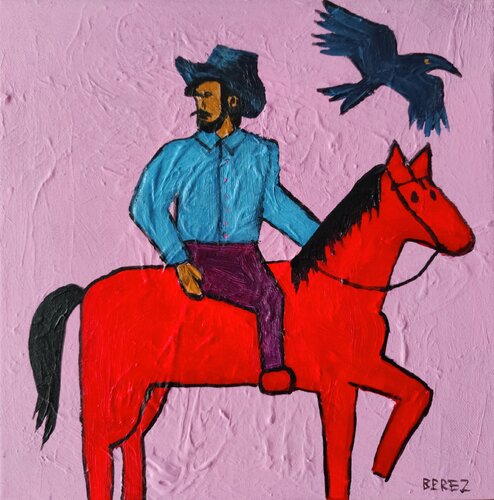 Cowboy and Raven di Serge Berezjak, Pittura in vendita su Singulart