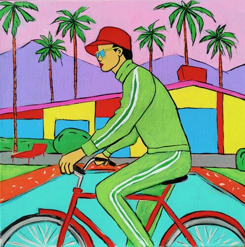 Riding Through the Pool – Palm Springs Infinite Absurdity Loop No Exit di Serge Berezjak, Pittura in vendita su Singulart