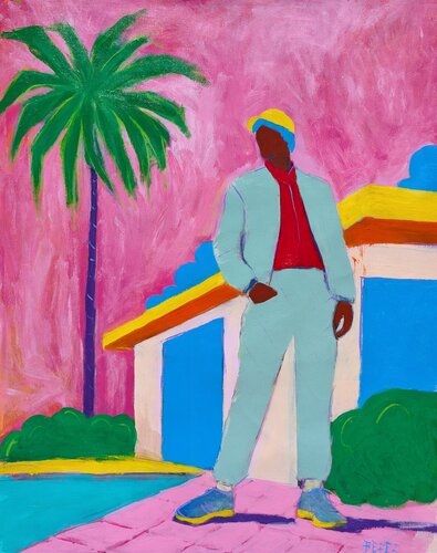 Azure Reverie: Poolside Nostalgia par Serge Berezjak, Peinture en vente sur Singulart