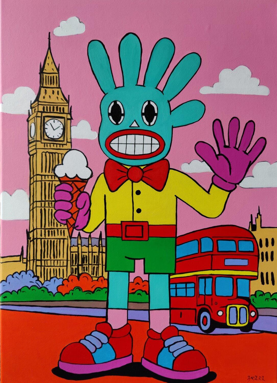 Mr. Fivebunny in Simulacrland: London Serge Berezjak Originalgemälde zu verkaufen