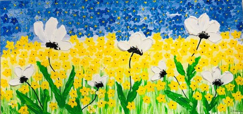 Flowers in the Field de Jacquilyn Eusanio, Pintura a la venta en Singulart