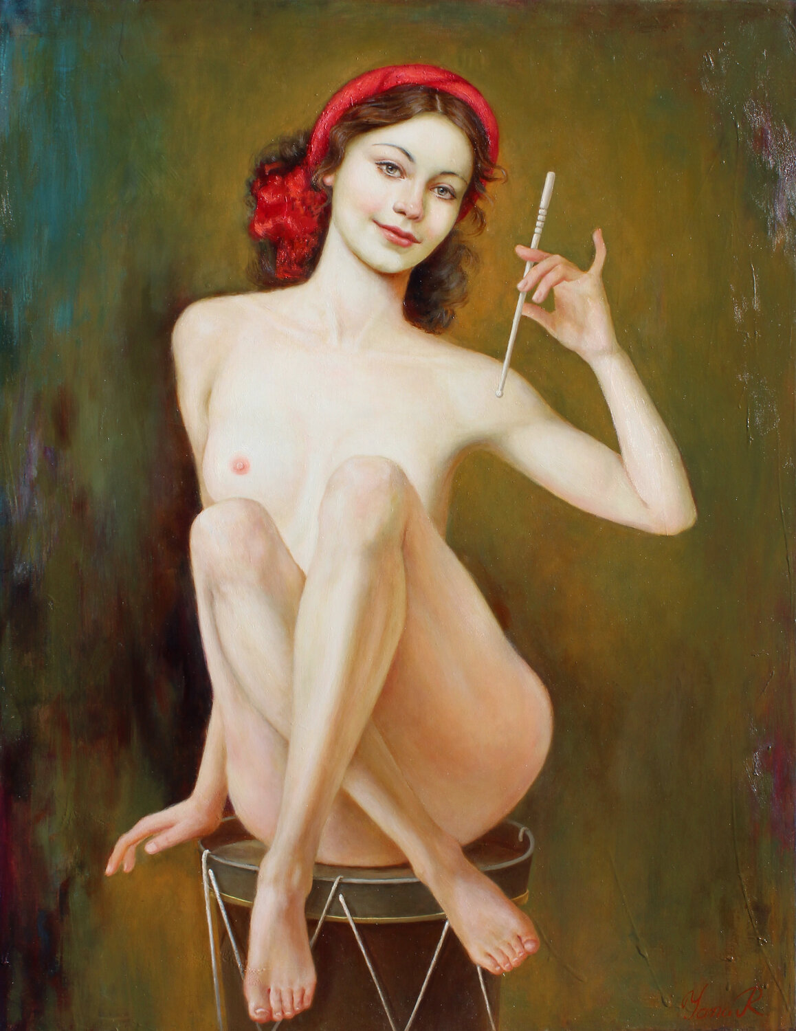 Girl on tambourine Yana Ros Dipinto originale in vendita