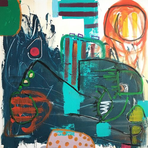 The girl lying  under the sun with a dotted dress van Barbara D’Angelo Månsson, Schilderij te koop op Singulart