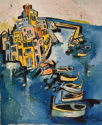 Riomaggiore e le barche von Hélène Barraud, Malerei kaufen auf Singulart