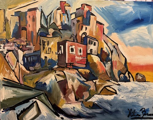Golden hour Manarola , cinque terre von Hélène Barraud, Malerei kaufen auf Singulart