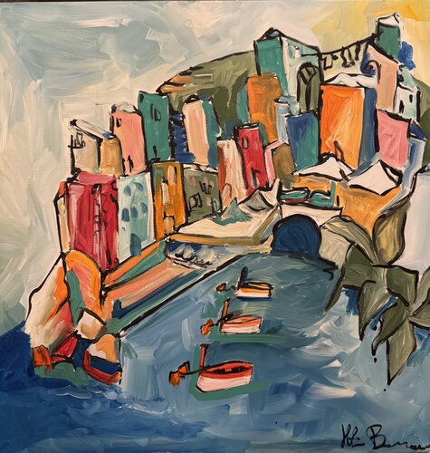 riomaggiore d'inverno van Hélène Barraud, Schilderij te koop op Singulart
