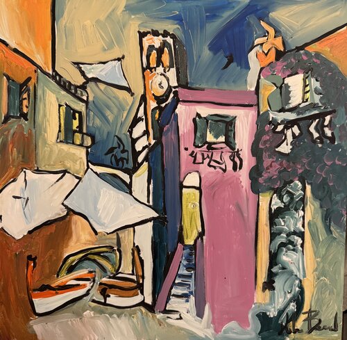 La buganvillea, Via roma, Monterosso al Mare de Hélène Barraud, Pintura a la venta en Singulart