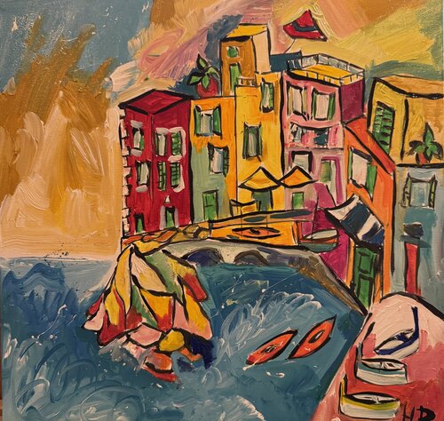 Scorci , Riomaggiore, Cinque Terre by Hélène Barraud, Painting for Sale on Singulart