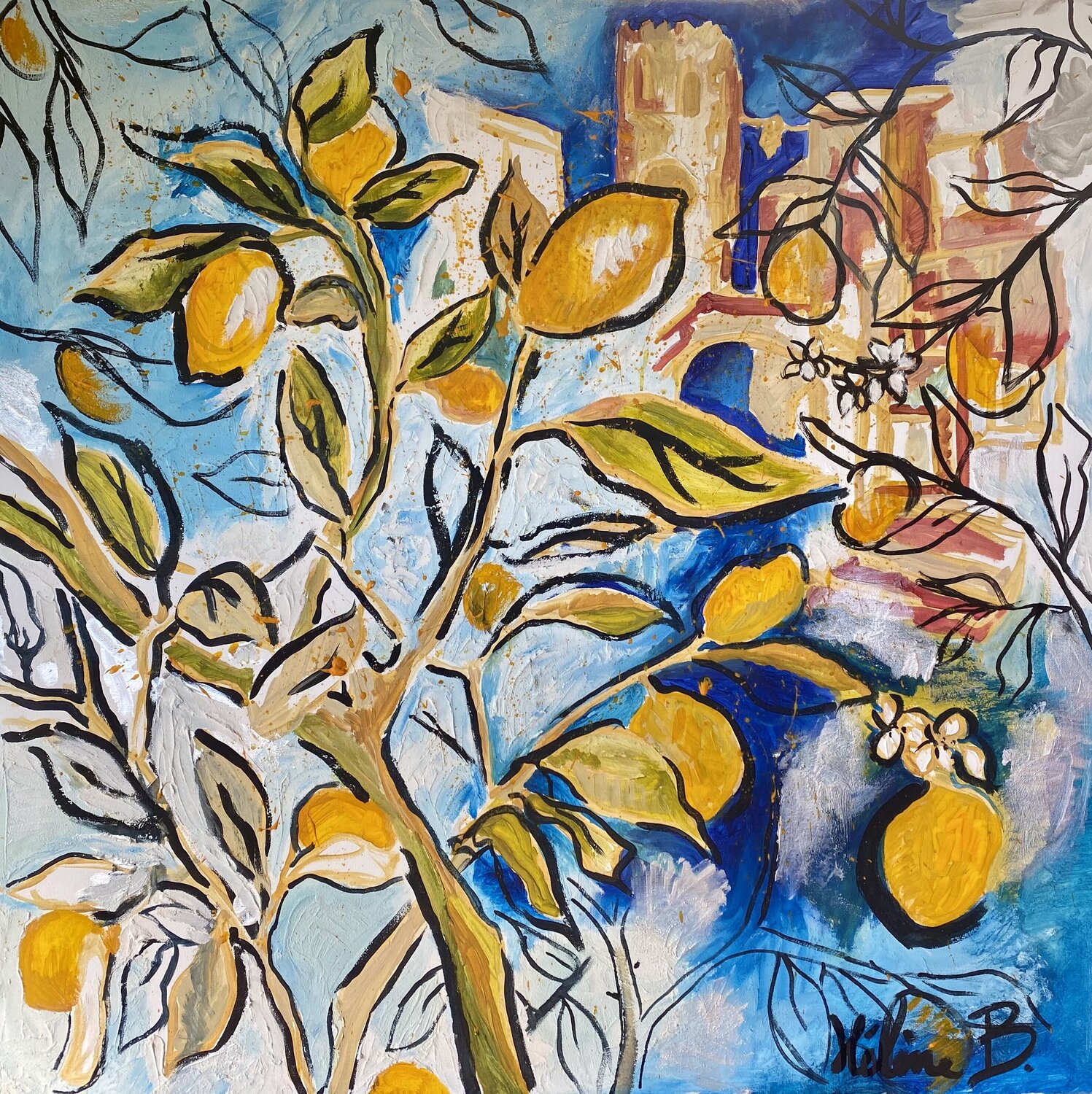 I limoni di Monterosso Hélène Barraud Dipinto originale in vendita