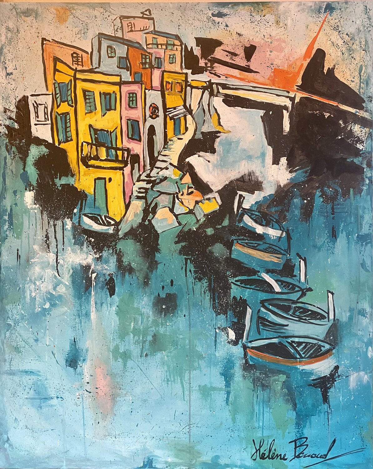 La Marina di Riomaggiore Hélène Barraud Originalgemälde zu verkaufen