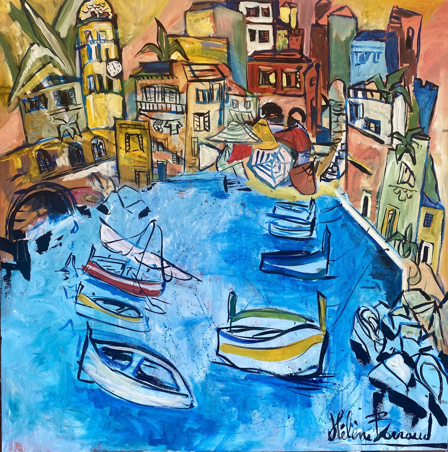 Vernazza il 25 aprile Hélène Barraud Originalgemälde zu verkaufen