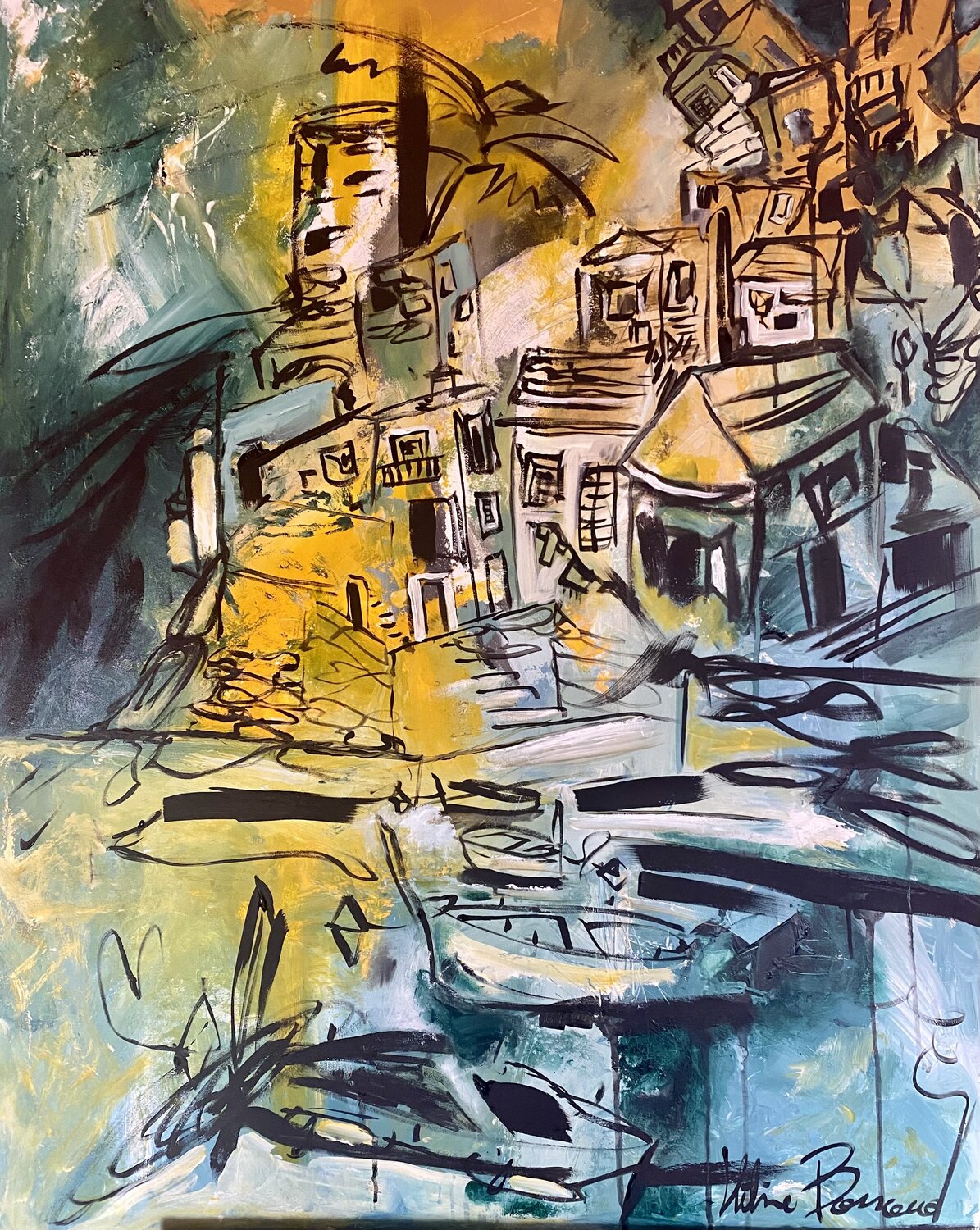 Vernazza d'inverno Hélène Barraud Dipinto originale in vendita