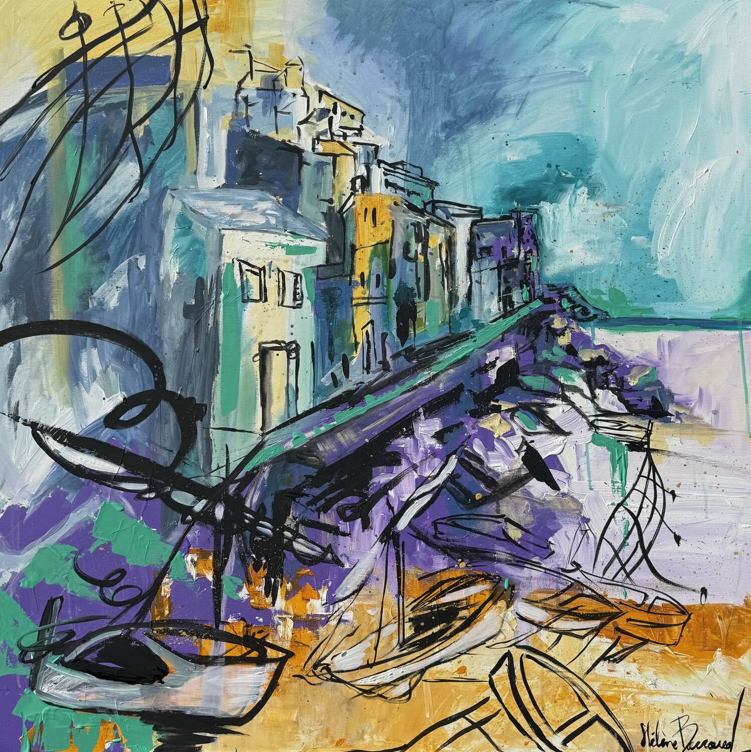 Nella rete, Riomaggiore, Cinque Terre Hélène Barraud Dipinto originale in vendita