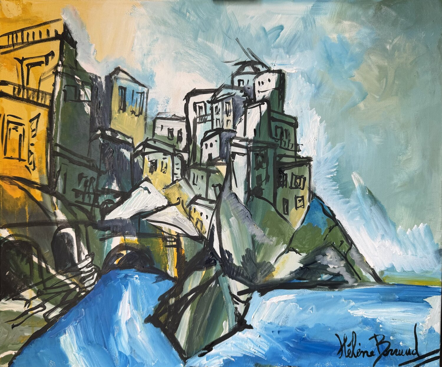 la scogliera -Manarola Hélène Barraud Dipinto originale in vendita
