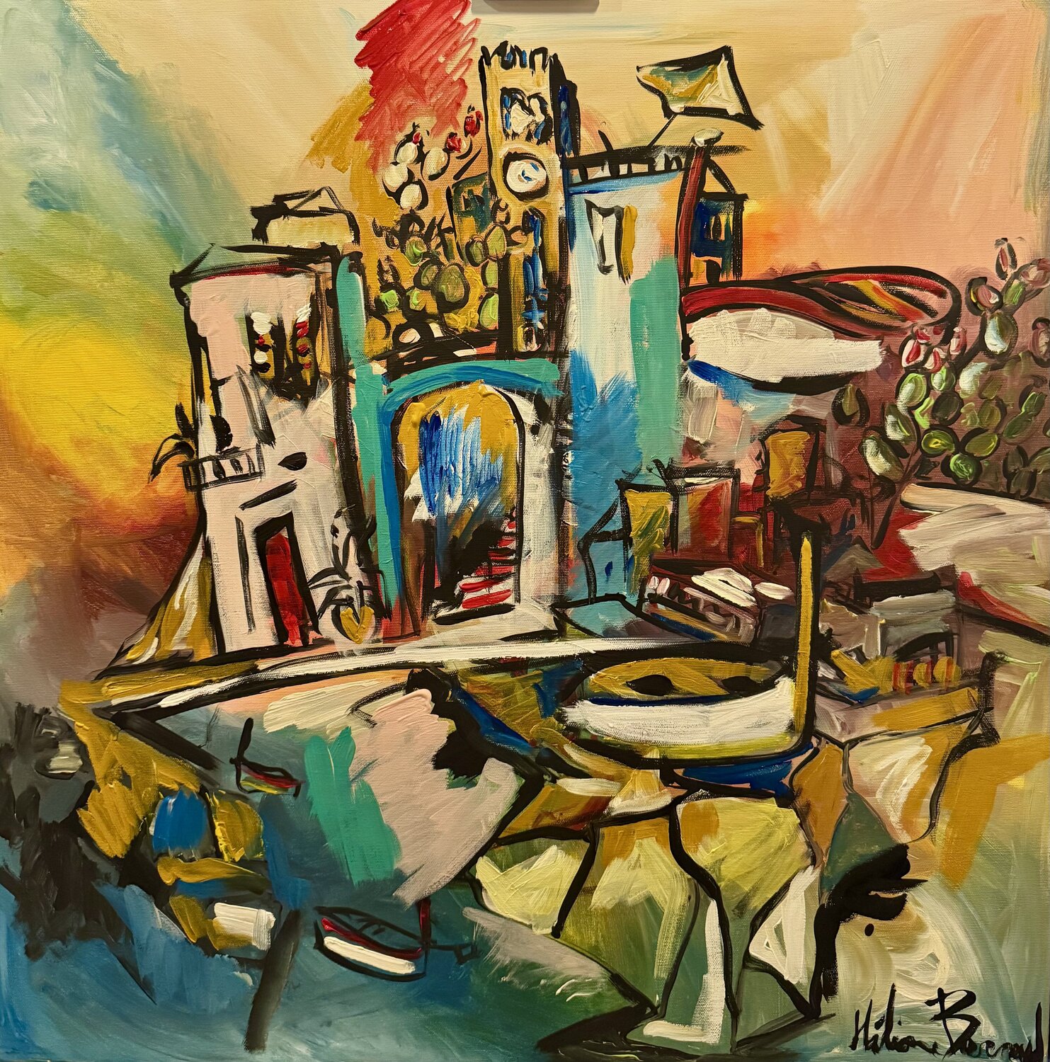 La barca e la torre dell'orologio Hélène Barraud Originalgemälde zu verkaufen