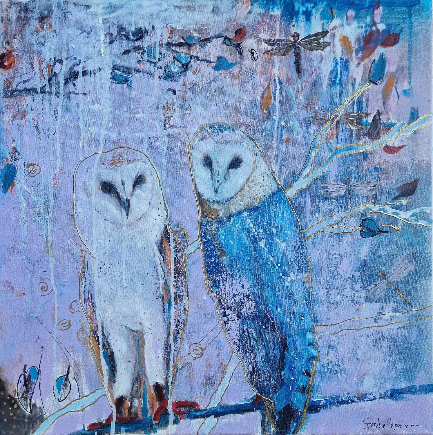 The story teller Abstract Owls Svetla Dzhelepova Originalgemälde zu verkaufen