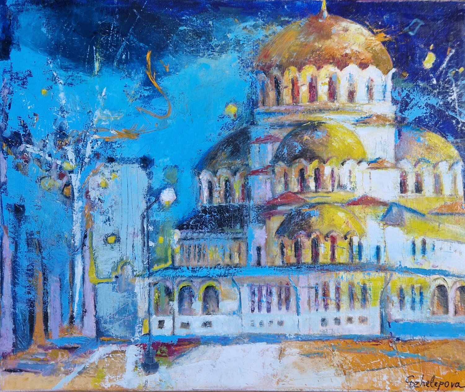 City views Sofia Bulgaria cathedral Svetla Dzhelepova Dipinto originale in vendita