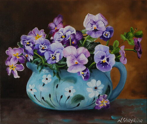 Pansies in a Vase von Nataliia Shaikina, Malerei kaufen auf Singulart