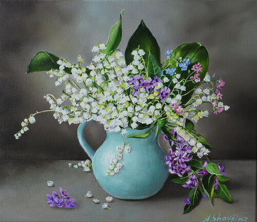 Lily of Valley Art Original, Delicate Floral Still Life de Nataliia Shaikina, Pintura a la venta en Singulart