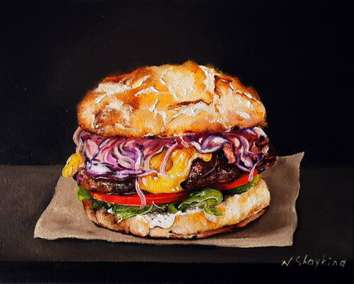 The Burger di Nataliia Shaikina, Pittura in vendita su Singulart