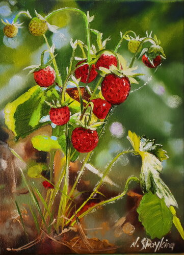 Strawberry bouquet. Summer Scenery. Original Oil Painting by Nataliia Shaikina, 회화 for Sale on Singulart